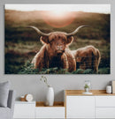 Highland Cow Animal Canvas Wall Art Texas Cattle Art Print