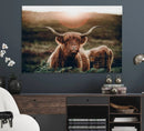 Highland Cow Animal Canvas Wall Art Texas Cattle Art Print