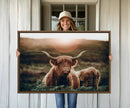 Highland Cow Animal Canvas Wall Art Texas Cattle Art Print