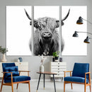 Highland Cow Canvas Wall Art Print – Farmhouse Black White