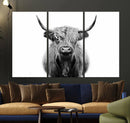Highland Cow Canvas Wall Art Print – Farmhouse Black White