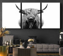 Highland Cow Canvas Wall Art Print – Farmhouse Black White