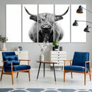 Highland Cow Canvas Wall Art Print – Farmhouse Black White