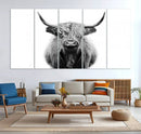 Highland Cow Canvas Wall Art Print – Farmhouse Black White