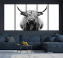 Highland Cow Canvas Wall Art Print – Farmhouse Black White