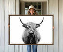 Highland Cow Canvas Wall Art Print – Farmhouse Black White
