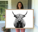 Highland Cow Canvas Wall Art Print – Farmhouse Black White