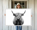 Highland Cow Canvas Wall Art Print – Farmhouse Black White