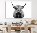 Highland Cow Canvas Wall Art Print – Farmhouse Black White