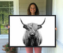 Highland Cow Canvas Wall Art Print – Farmhouse Black White