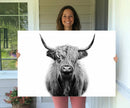 Highland Cow Canvas Wall Art Print – Farmhouse Black White