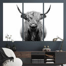 Highland Cow Canvas Wall Art Print – Farmhouse Black White