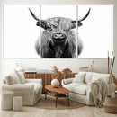 Highland Cow Canvas Wall Art Print – Farmhouse Black White