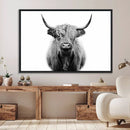 Highland Cow Canvas Wall Art Print – Farmhouse Black White