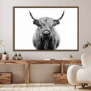 Highland Cow Canvas Wall Art Print – Farmhouse Black White