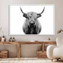 Highland Cow Canvas Wall Art Print – Farmhouse Black White