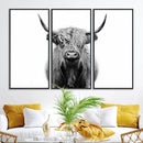 Highland Cow Canvas Wall Art Print – Farmhouse Black White