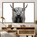 Highland Cow Canvas Wall Art Print – Farmhouse Black White
