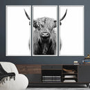 Highland Cow Canvas Wall Art Print – Farmhouse Black White