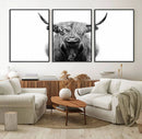Highland Cow Canvas Wall Art Print – Farmhouse Black White