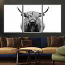 Highland Cow Canvas Wall Art Print – Farmhouse Black White