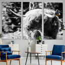 Highland Cow Canvas Wall Art – Black and White Minimalist