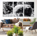 Highland Cow Canvas Wall Art – Black and White Minimalist