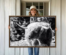 Highland Cow Canvas Wall Art – Black and White Minimalist