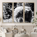 Highland Cow Canvas Wall Art – Black and White Minimalist