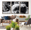 Highland Cow Canvas Wall Art – Black and White Minimalist