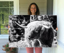 Highland Cow Canvas Wall Art – Black and White Minimalist