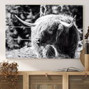 Highland Cow Canvas Wall Art – Black and White Minimalist