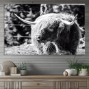 Highland Cow Canvas Wall Art – Black and White Minimalist
