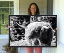 Highland Cow Canvas Wall Art – Black and White Minimalist