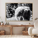 Highland Cow Canvas Wall Art – Black and White Minimalist