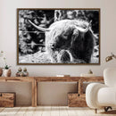 Highland Cow Canvas Wall Art – Black and White Minimalist