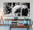 Highland Cow Canvas Wall Art – Black and White Minimalist