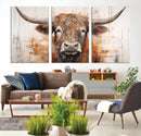 Highland Cow Canvas Wall Art Print – Rustic Farmhouse Decor