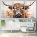Highland Cow Canvas Wall Art Print – Rustic Farmhouse Decor