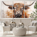 Highland Cow Canvas Wall Art Print – Rustic Farmhouse Decor