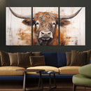 Highland Cow Canvas Wall Art Print – Rustic Farmhouse Decor
