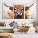 Highland Cow Canvas Wall Art Print – Rustic Farmhouse Decor