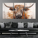 Highland Cow Canvas Wall Art Print – Rustic Farmhouse Decor