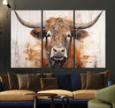 Highland Cow Canvas Wall Art Print – Rustic Farmhouse Decor