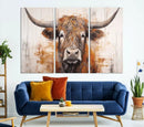 Highland Cow Canvas Wall Art Print – Rustic Farmhouse Decor