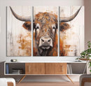 Highland Cow Canvas Wall Art Print – Rustic Farmhouse Decor