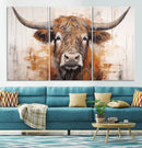 Highland Cow Canvas Wall Art Print – Rustic Farmhouse Decor