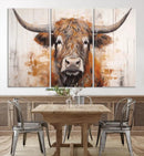 Highland Cow Canvas Wall Art Print – Rustic Farmhouse Decor