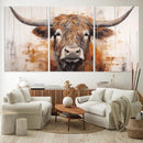 Highland Cow Canvas Wall Art Print – Rustic Farmhouse Decor