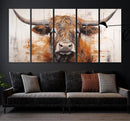 Highland Cow Canvas Wall Art Print – Rustic Farmhouse Decor